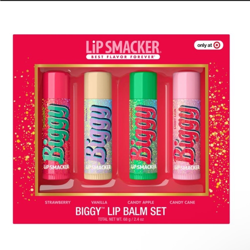 NEW Lip Smacker Biggy Lip Balm Set - Strawberry Vanilla Candy Apple Candy Cane